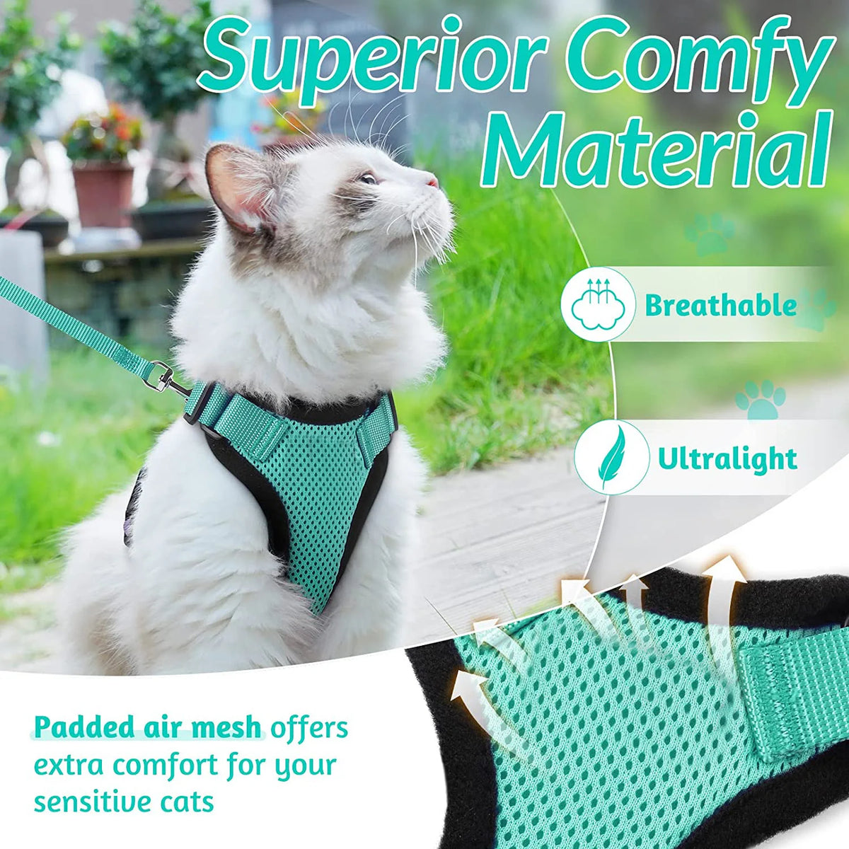 Arnés y Correa para Gatos — Suave, Ajustable y Escape-Proof