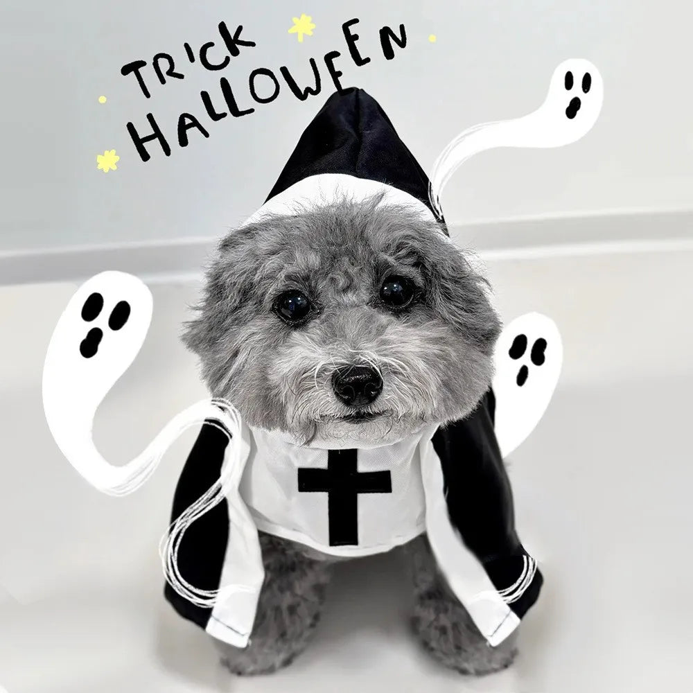 Nun Costume for Dogs & Cats – Halloween Cosplay Outfit with Cross