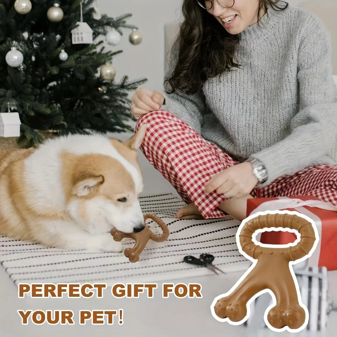 Bone-Shaped Dog Chew Toy – Dual-Sided Dental Cleaning with Beef Flavor