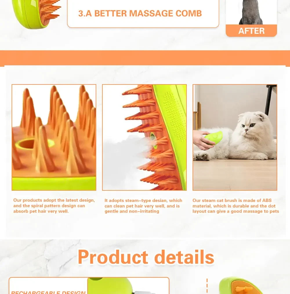 3-in-1 Steam Brush for Cats & Dogs – Grooming, Massage & Steamer