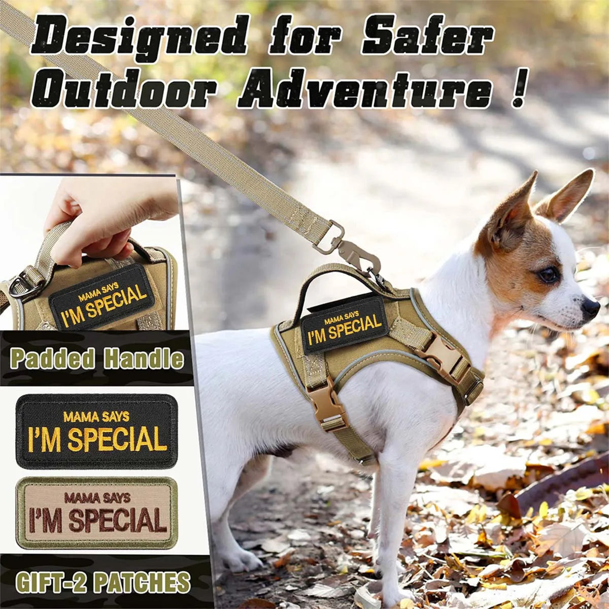 Tactical Military Dog Harness — with Handle, Reflective & Patches Included