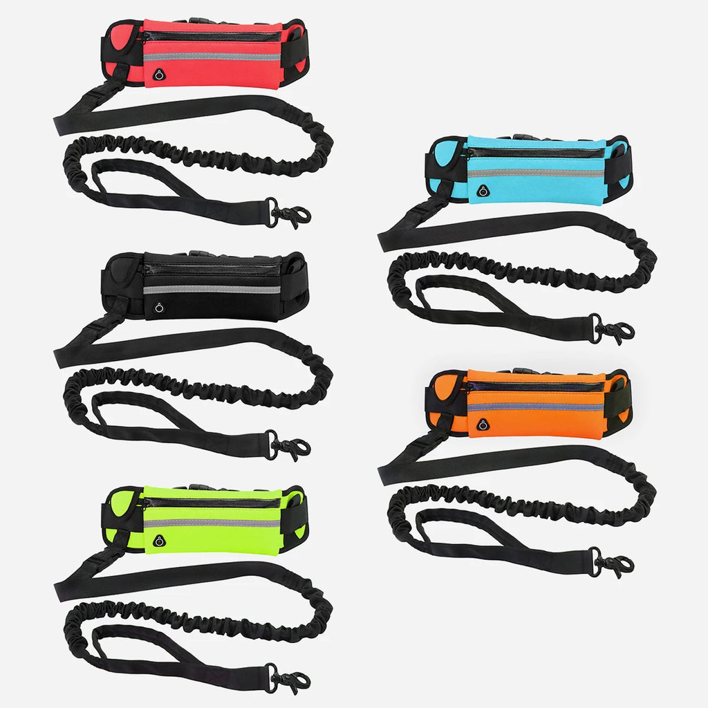 Hands-Free Dog Leash with Waist Bag — Reflective, Elastic, for Running & Walking