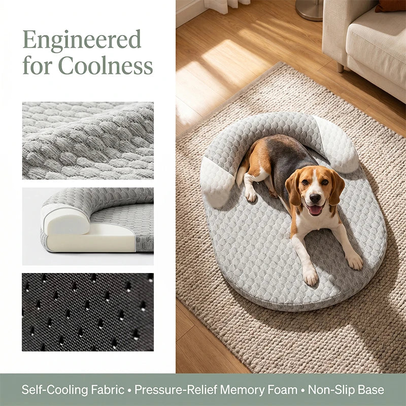 Oval Cooling Pet Bed for Dogs & Cats – Breathable Ice Silk