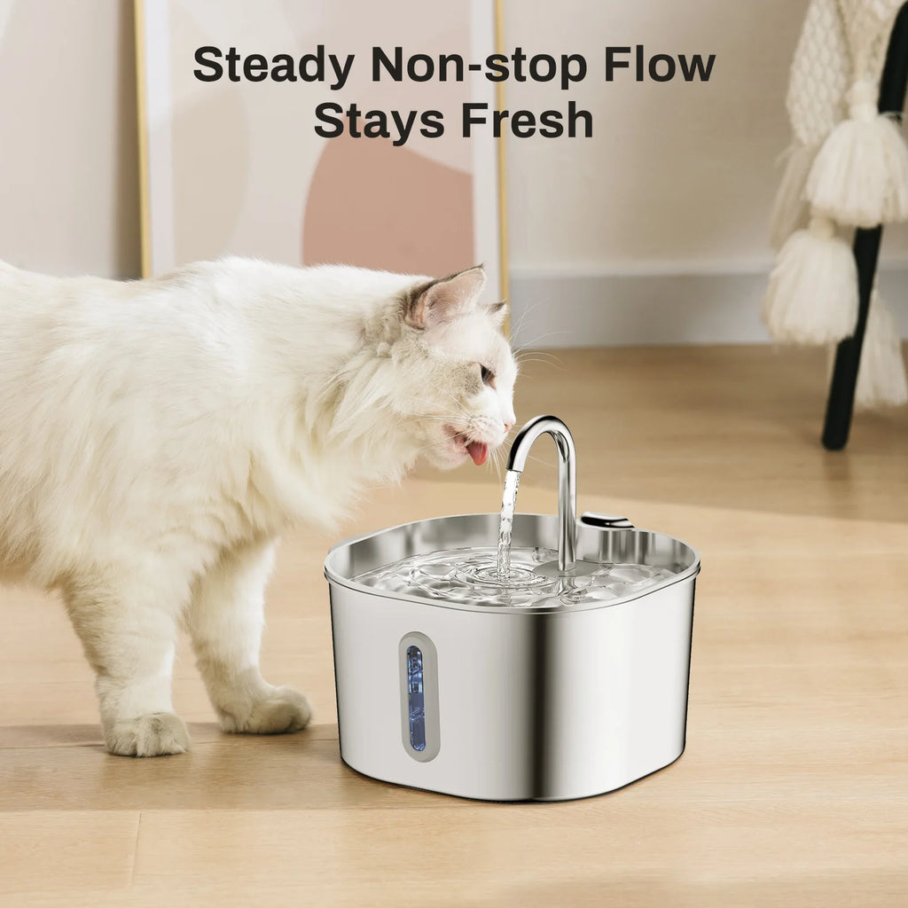 ZYFeeder 2.2L Automatic Pet Water Fountain – Stainless Steel with Sensor & Filters