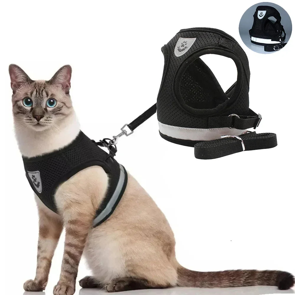 Escape-Proof Cat Harness — Reflective Mesh Vest with Leash, Adjustable