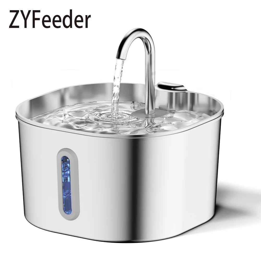 ZYFeeder 2.2L Automatic Pet Water Fountain – Stainless Steel with Sensor & Filters