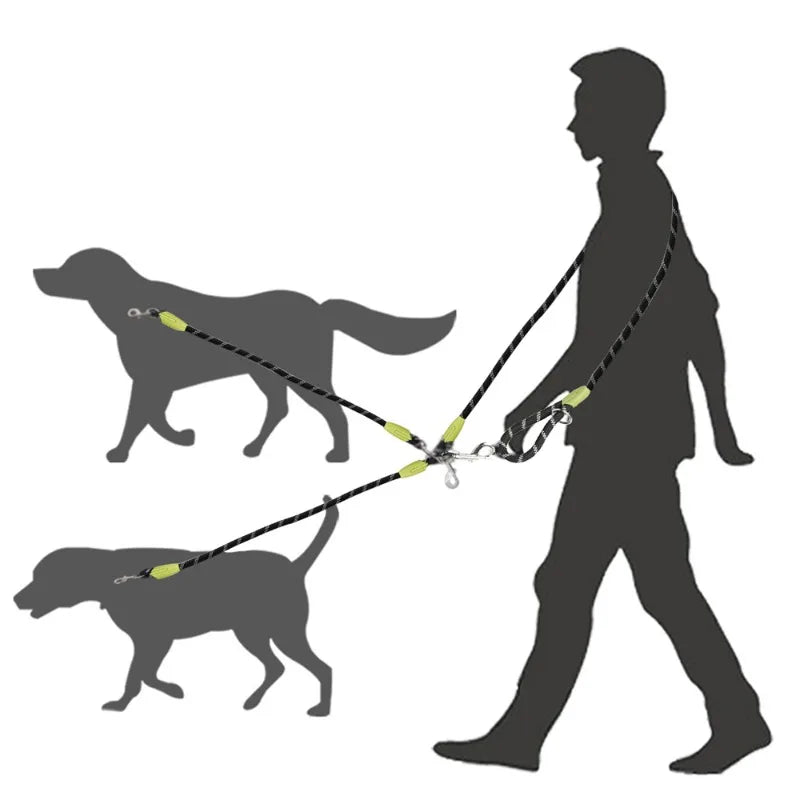 Hands-Free Double Dog Leash for 2 Dogs — Reflective, 360° Swivel, for Walking & Running