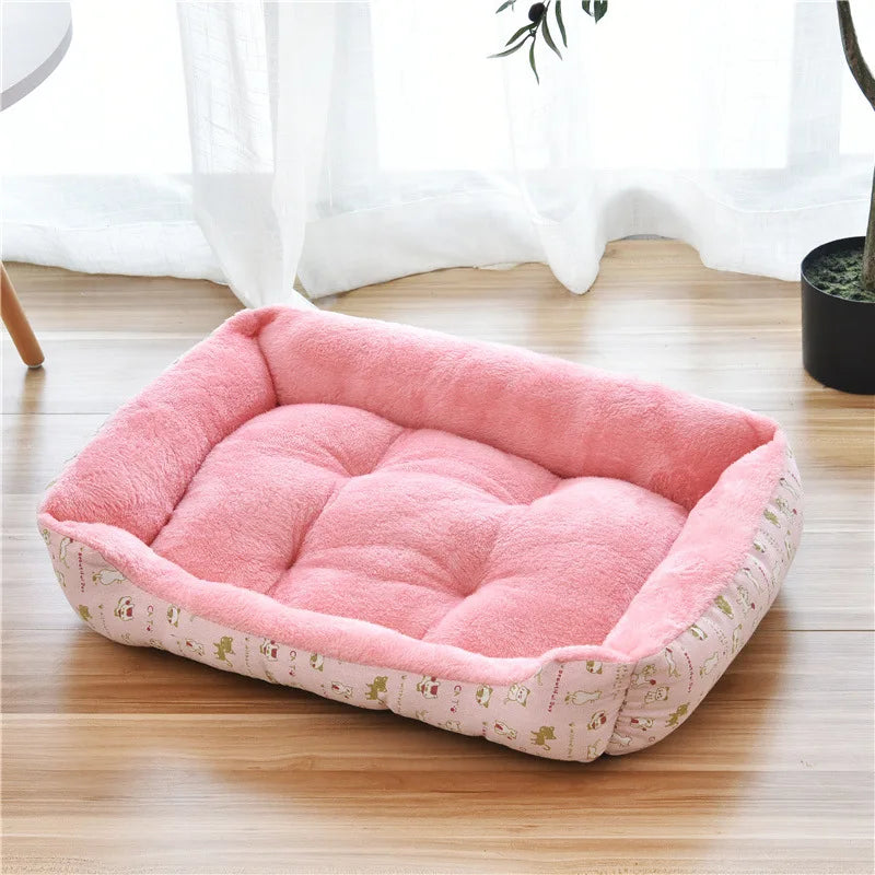 Square Cotton Pet Bed for Dogs & Cats – Warm Nest in Candy Colors