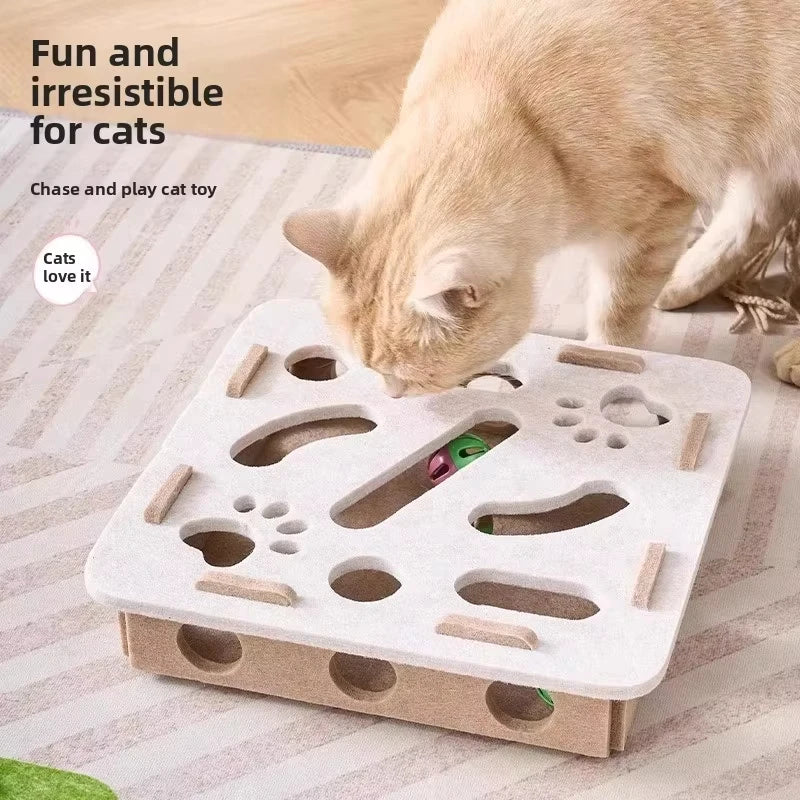Felt Puzzle Box Cat Toy – 3-in-1 Interactive Scratcher, House & Ball Launcher