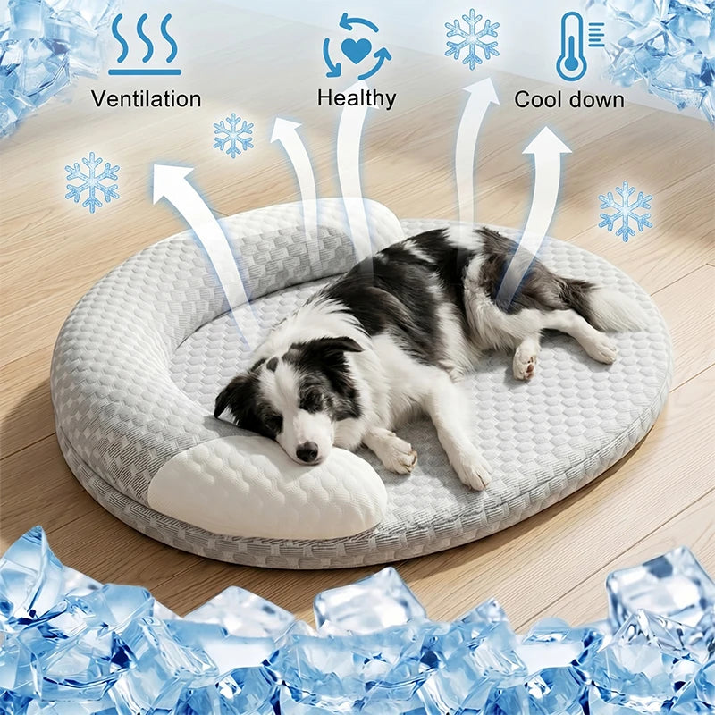 Oval Cooling Pet Bed for Dogs & Cats – Breathable Ice Silk