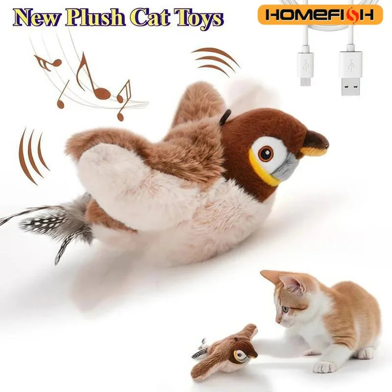 Interactive Bird Cat Toy – Chirps, Flaps & Touch-Activated – Rechargeable Plush