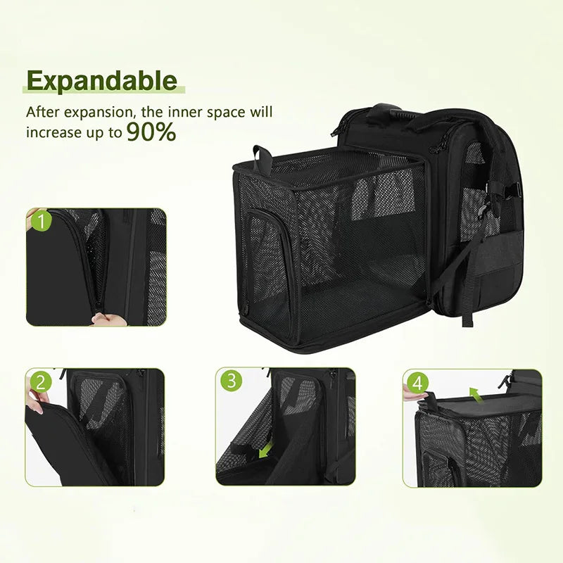 Expandable Pet Carrier Backpack for Cats & Small Dogs – Portable Travel Bag
