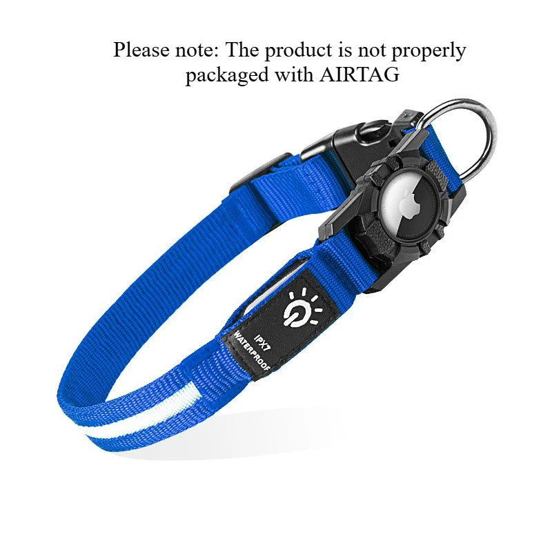 Rechargeable LED Dog Collar with Built-In AirTag Holder — Waterproof & Reflective